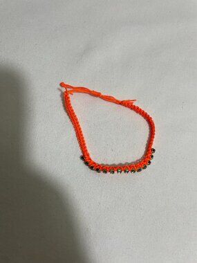 Neon Orange Rhinestone Macrame Cord Bracelet Adjustable Friendship Boho